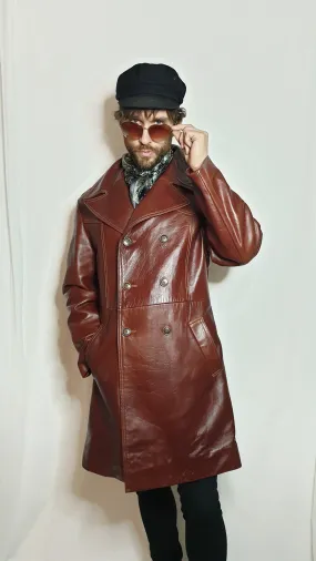 1970s leather double breasted trench coat