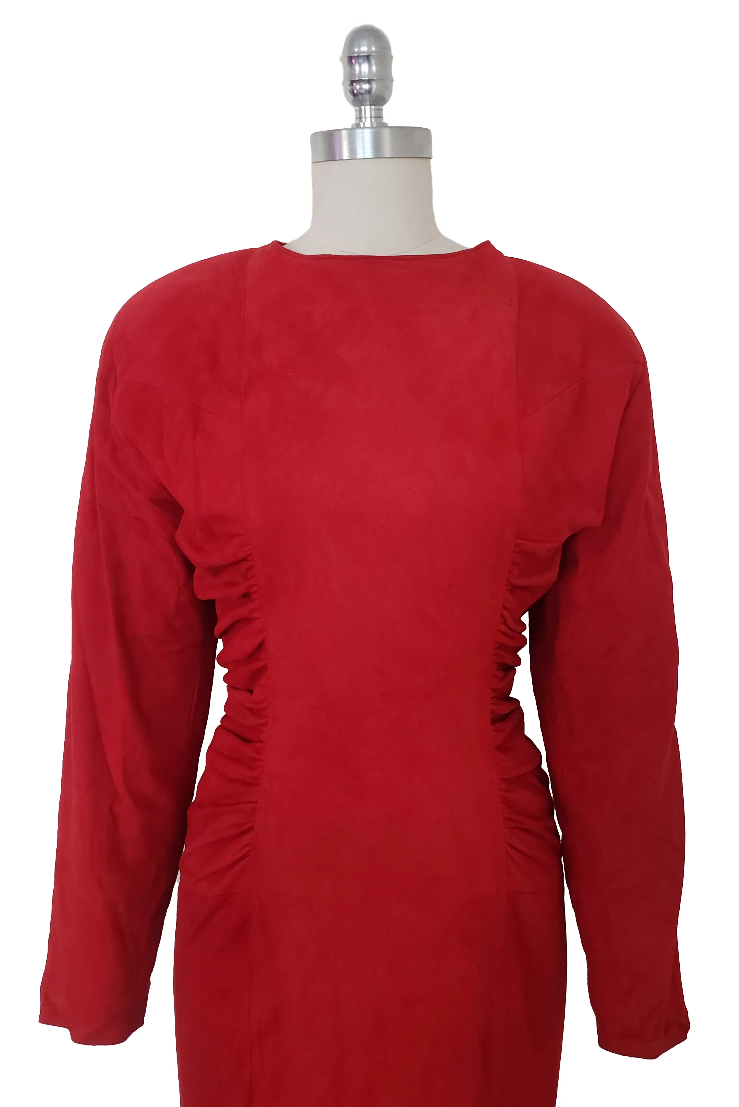 1980s Vintage Crimson Red Suede Leather Dress by Vakko, Small to Medium