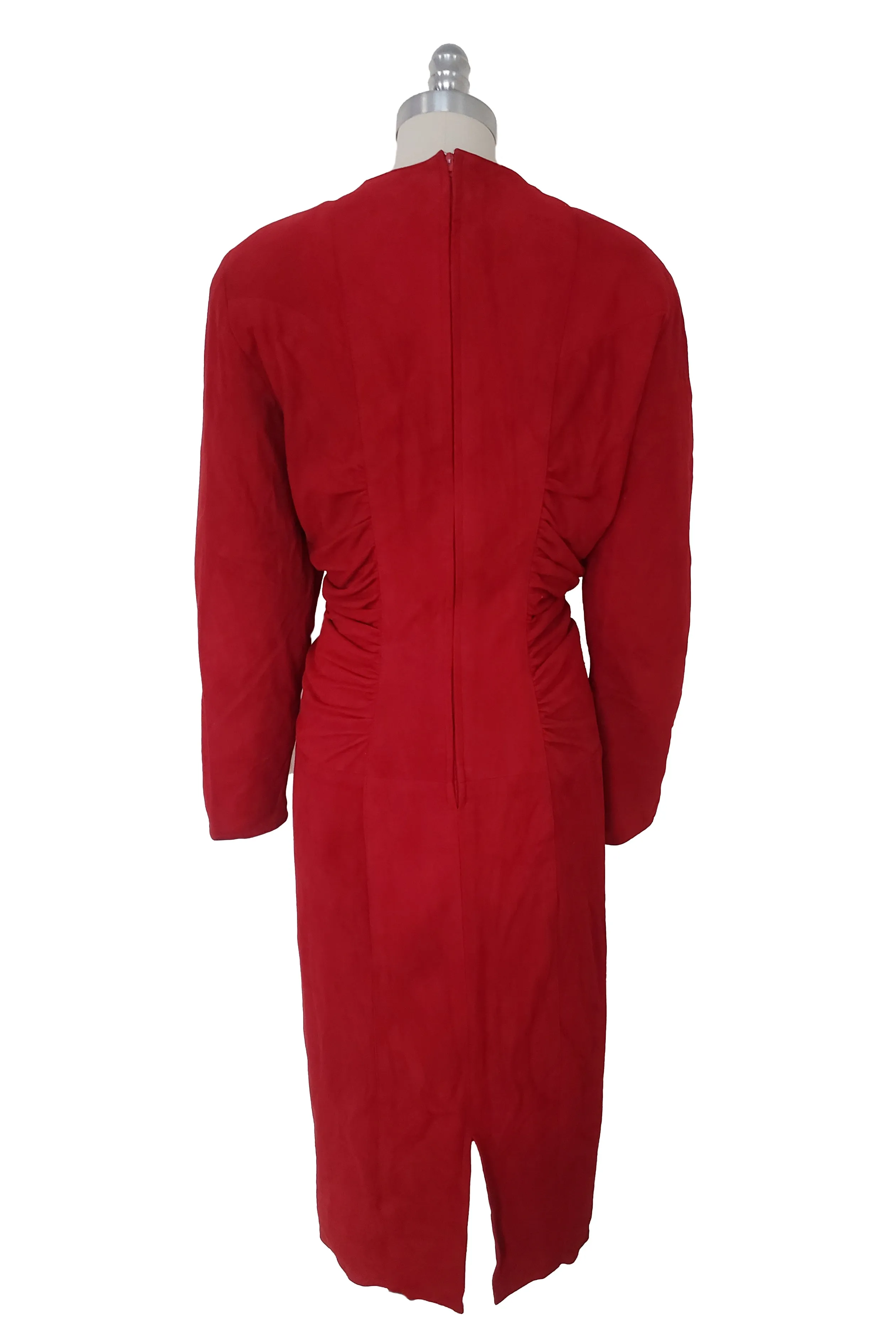 1980s Vintage Crimson Red Suede Leather Dress by Vakko, Small to Medium