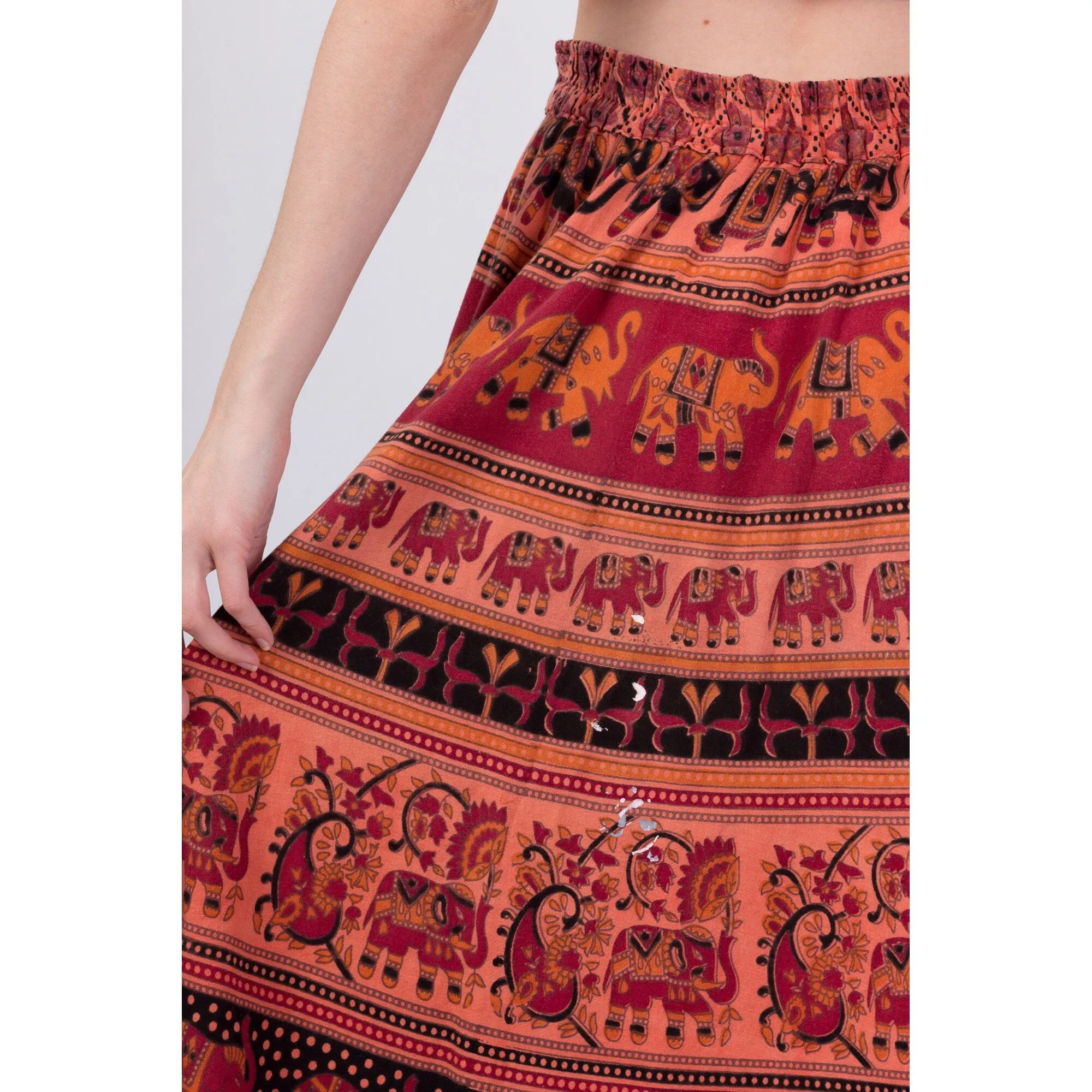 70s Boho Indian Block Print High-Low Skirt - Small to Medium