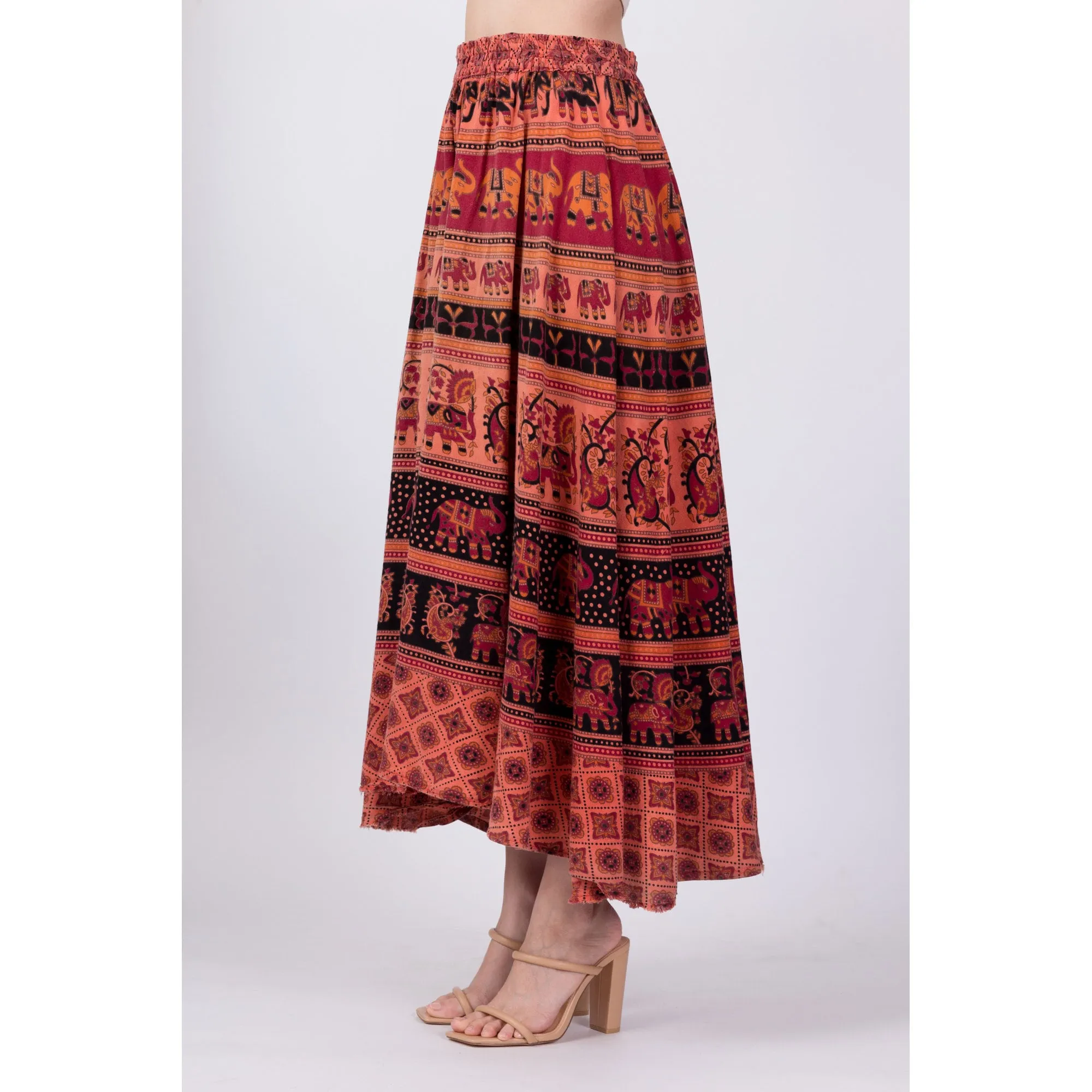 70s Boho Indian Block Print High-Low Skirt - Small to Medium