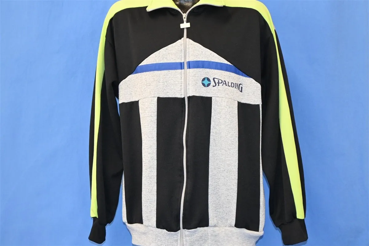 80s Spalding Black Gray Neon Green Track Jacket Large