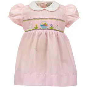 90026T-Classic Easter Smocked Bunnies Yoke Toddler Dress
