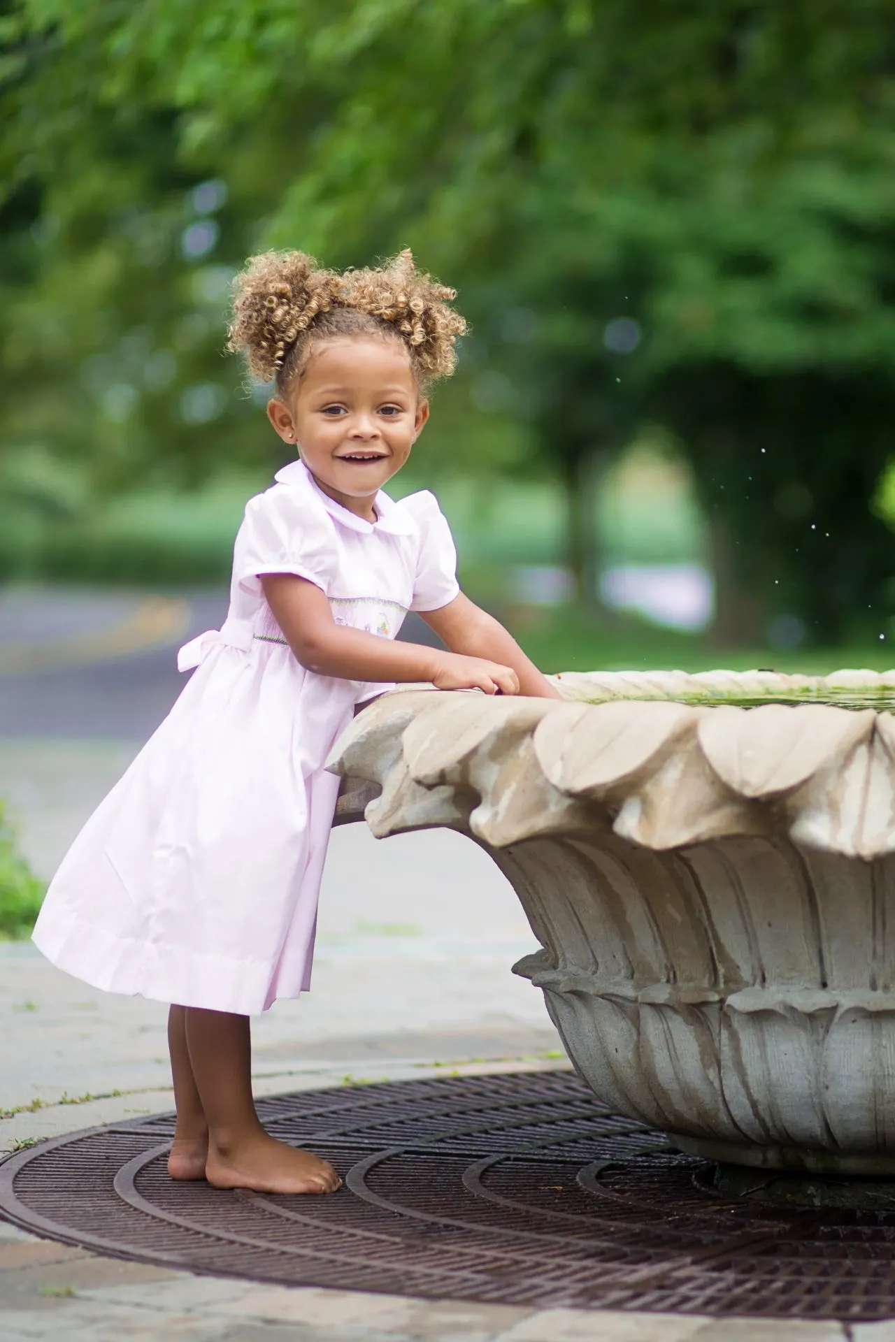 90026T-Classic Easter Smocked Bunnies Yoke Toddler Dress