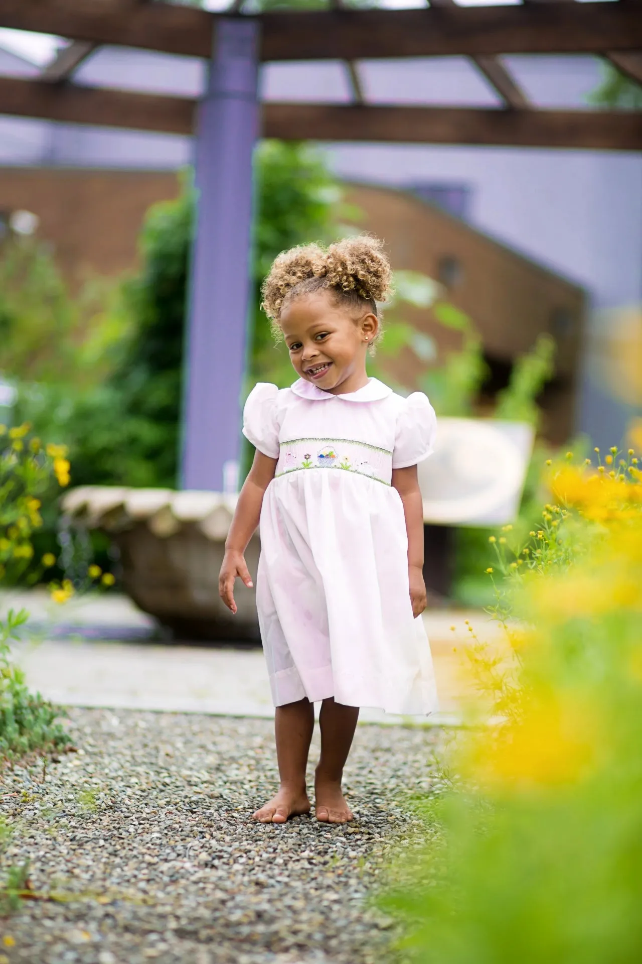 90026T-Classic Easter Smocked Bunnies Yoke Toddler Dress