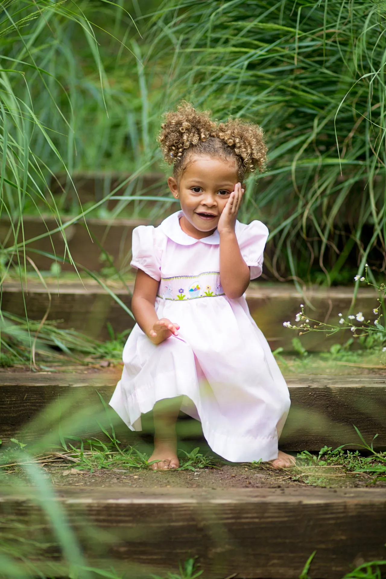 90026T-Classic Easter Smocked Bunnies Yoke Toddler Dress