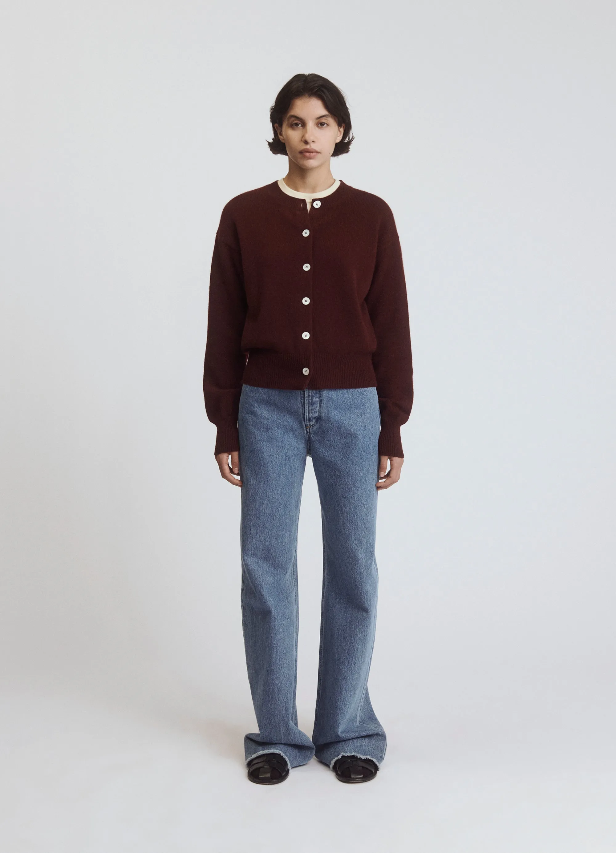 Ada Crewneck Cardigan in Burgundy
