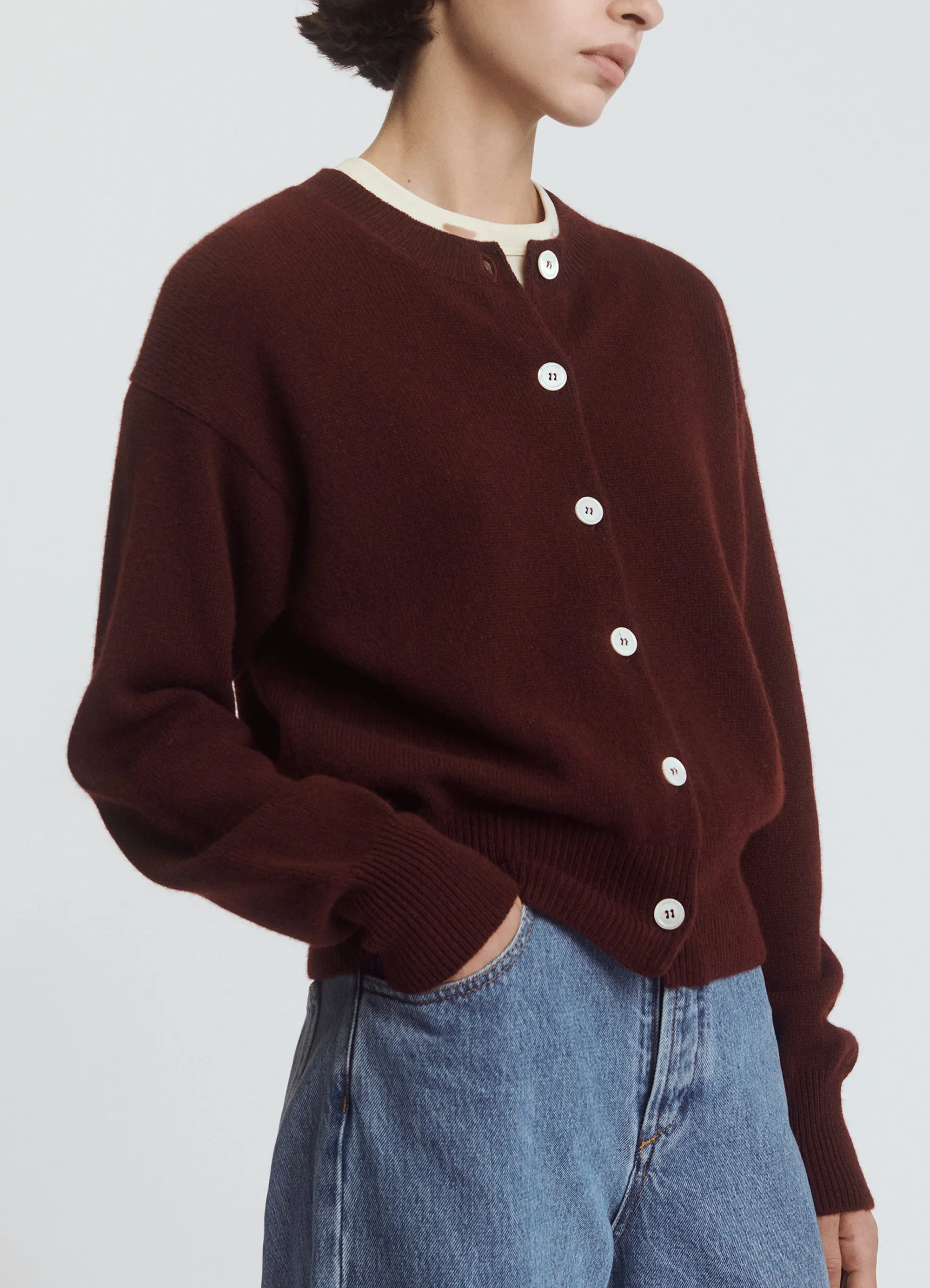 Ada Crewneck Cardigan in Burgundy