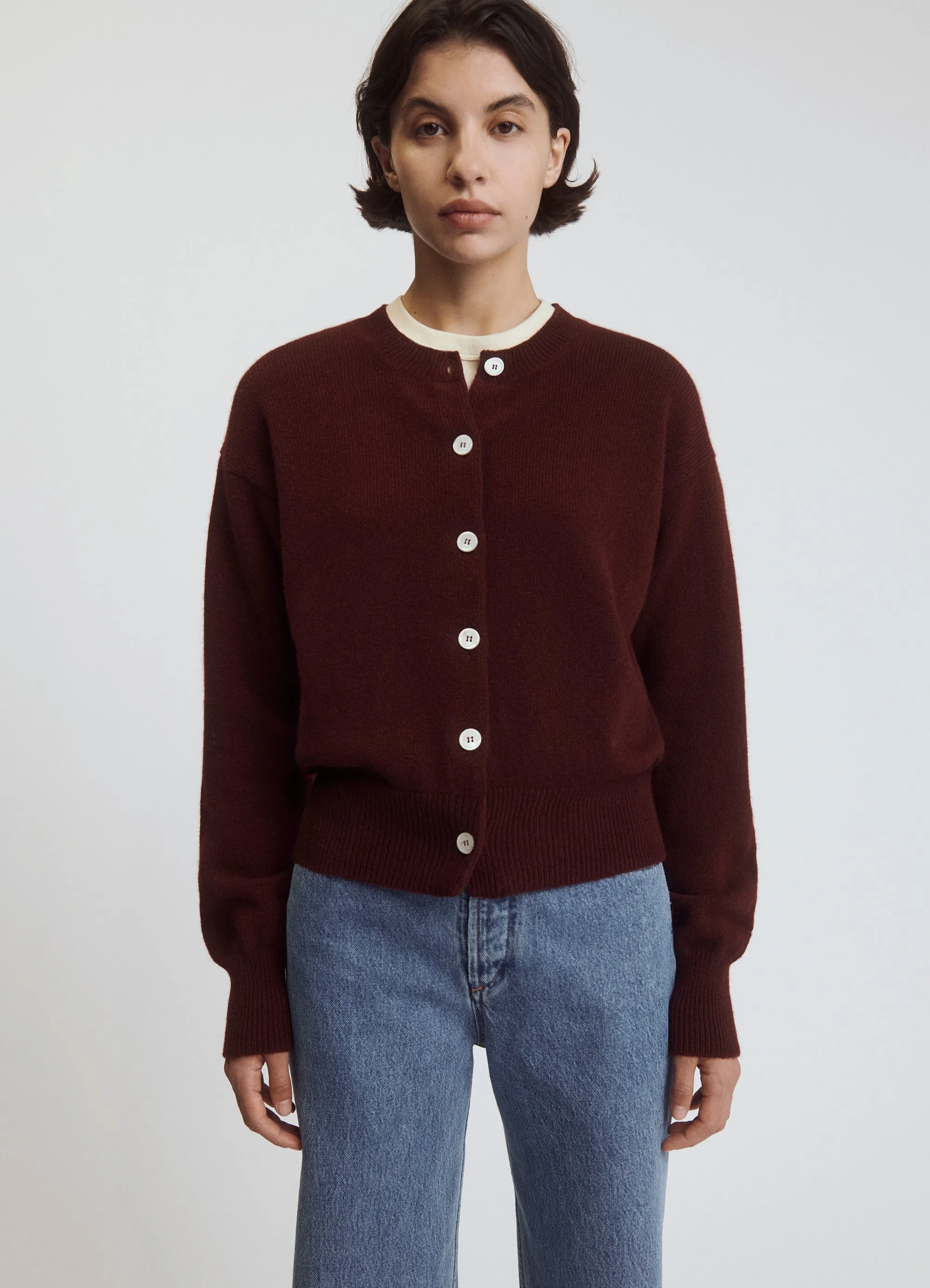 Ada Crewneck Cardigan in Burgundy
