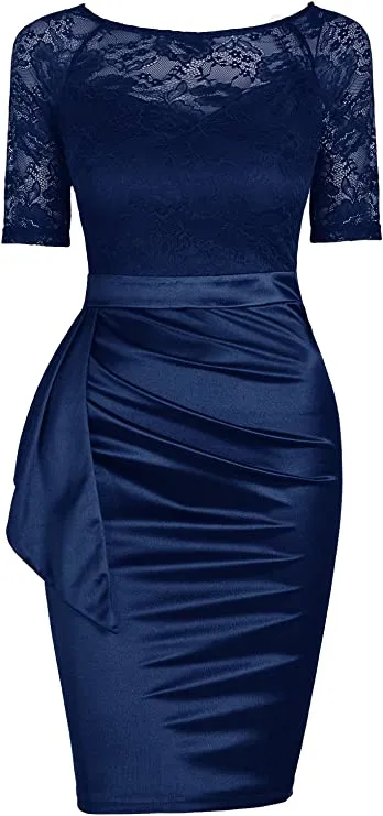 Amaranth Women's Short Sleeve Colorblock Sheath Pencil Business Church Dress - Mmondschein