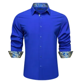 Barry.wang Formal Cobalt Blue Yellow Splicing Men's Business Shirt