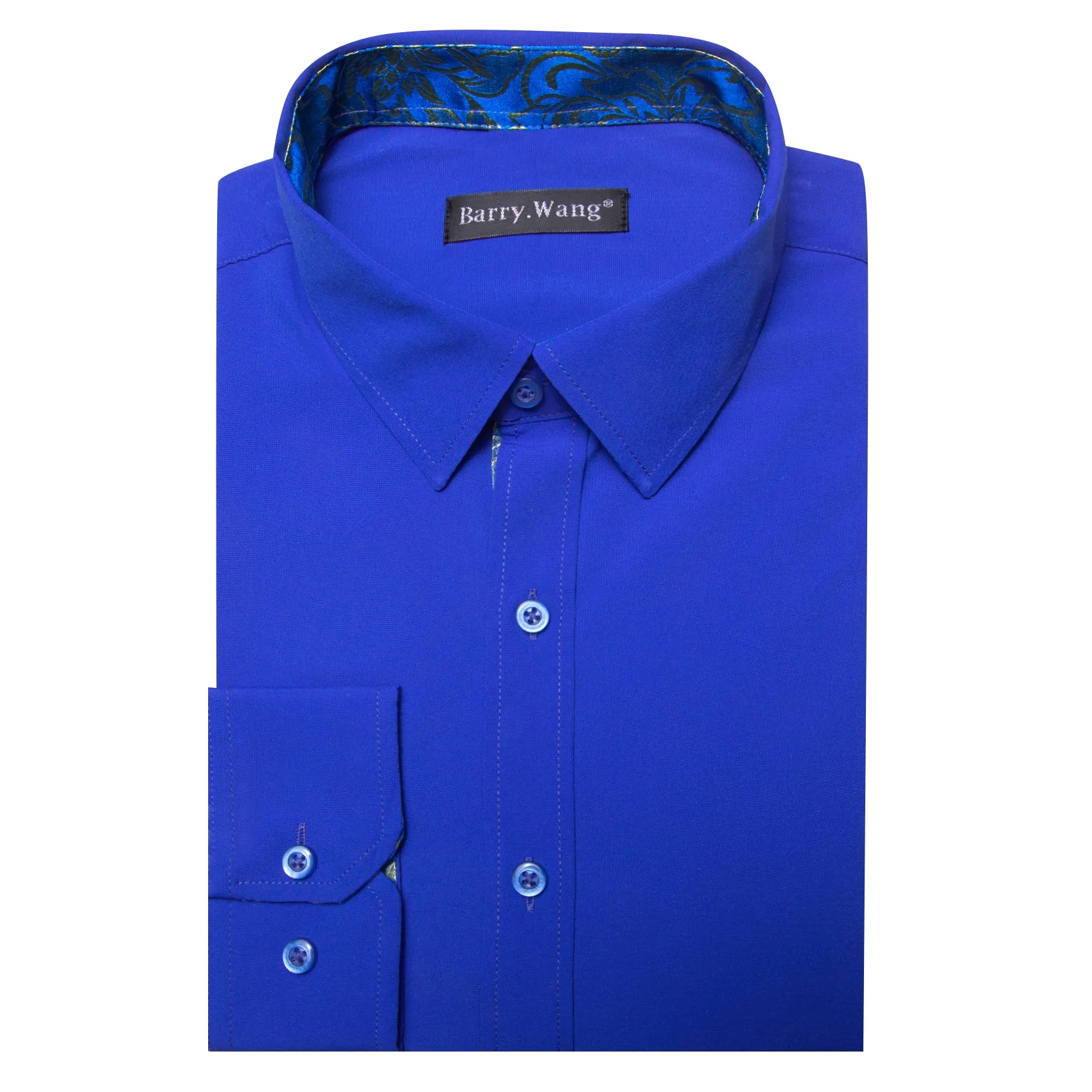 Barry.wang Formal Cobalt Blue Yellow Splicing Men's Business Shirt
