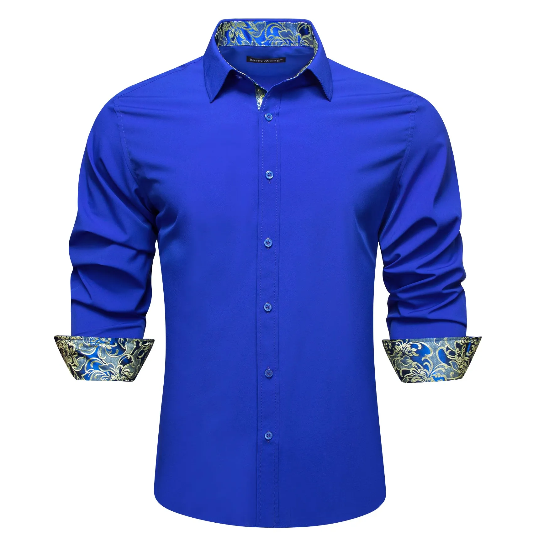 Barry.wang Formal Cobalt Blue Yellow Splicing Men's Business Shirt