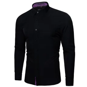 Barry.wang Fromal Black Purple Splicing Men's Shirt