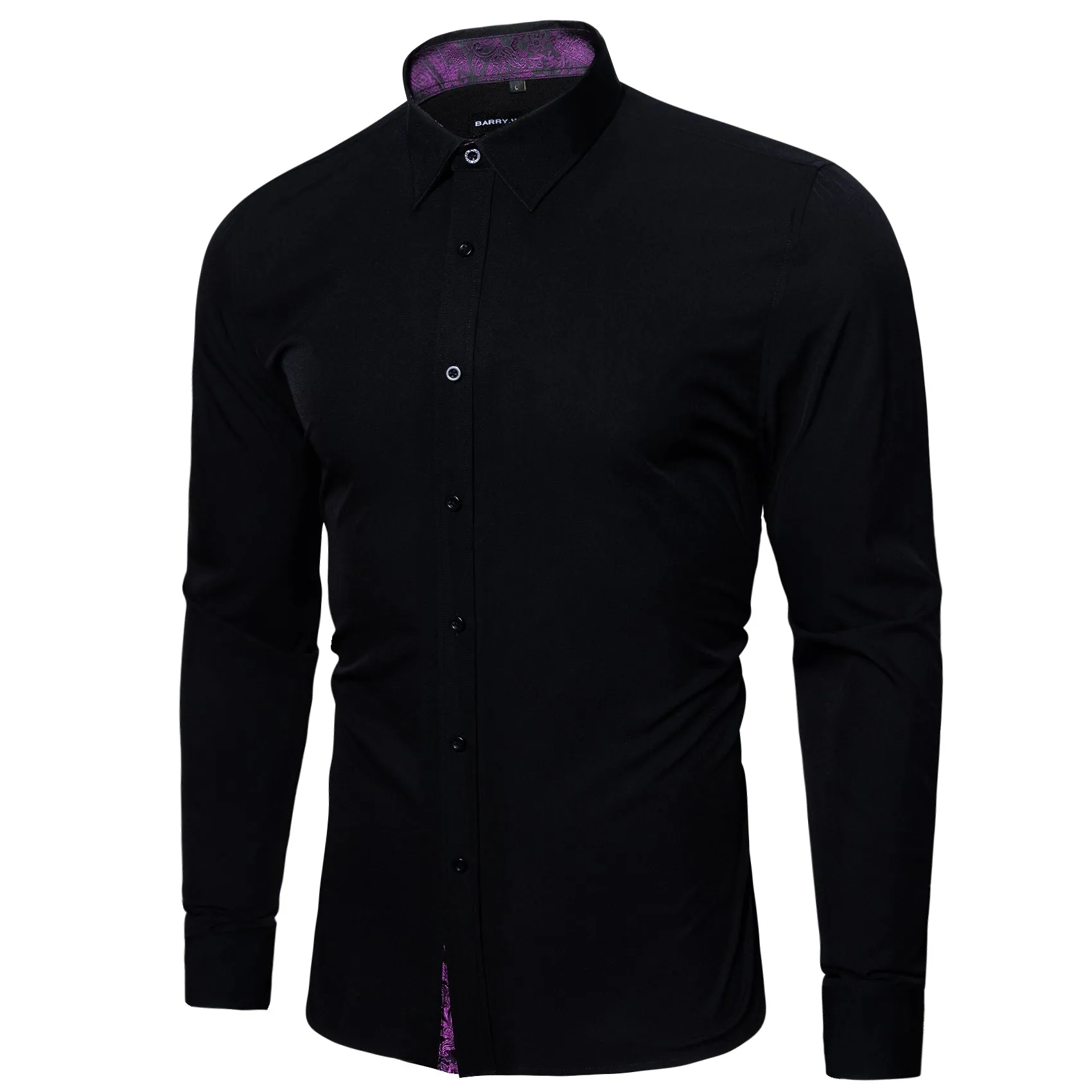 Barry.wang Fromal Black Purple Splicing Men's Shirt