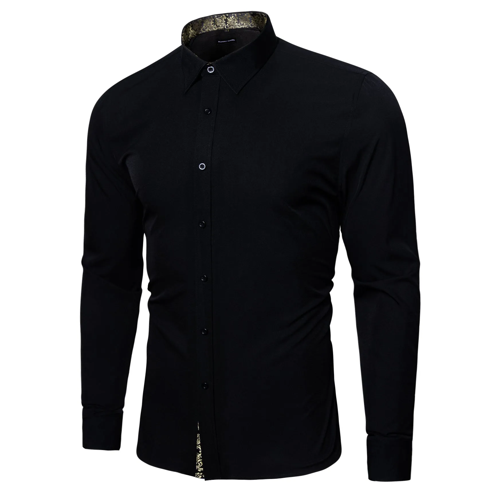 Barry.wang Fromal Black Silver Splicing Men's Shirt