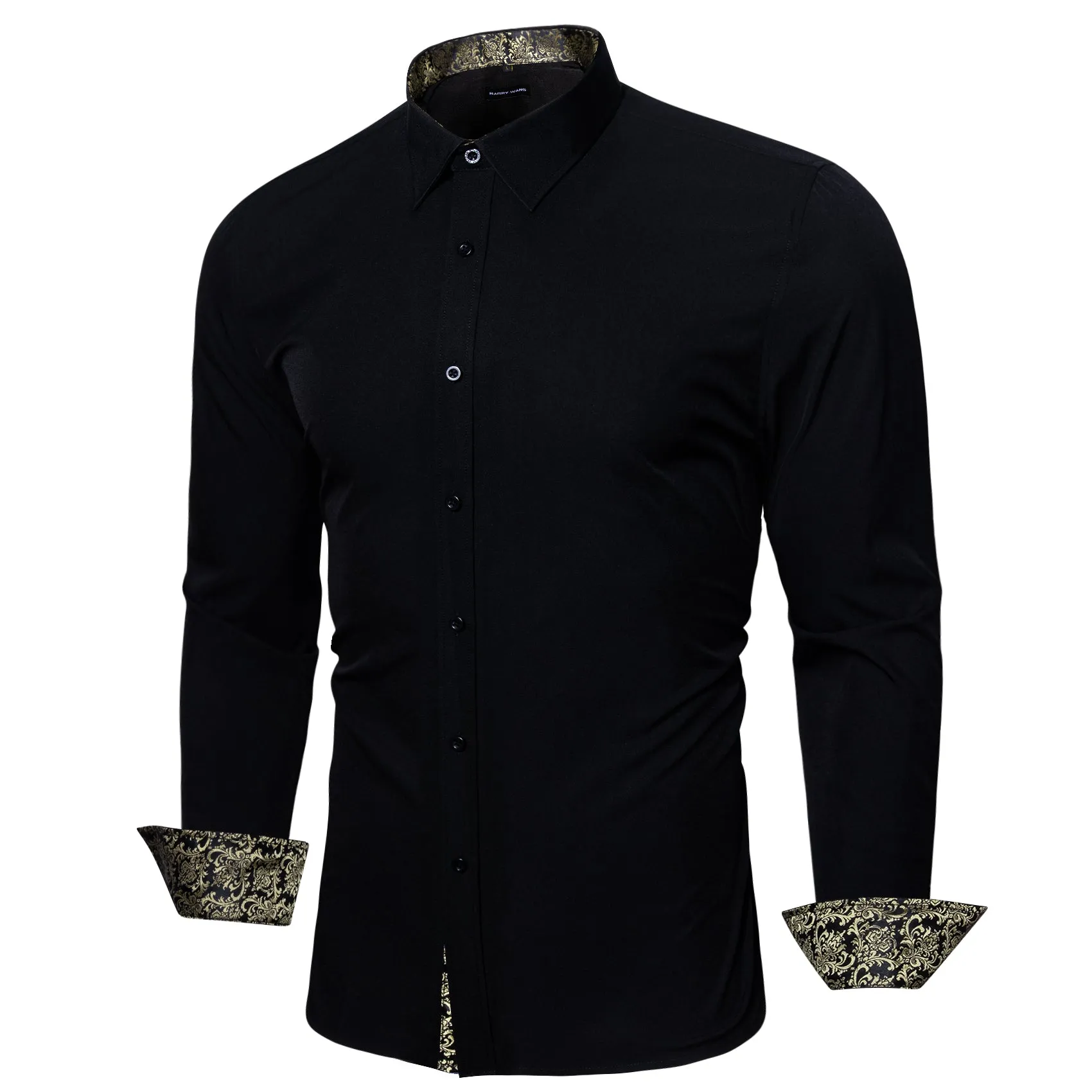 Barry.wang Fromal Black Silver Splicing Men's Shirt