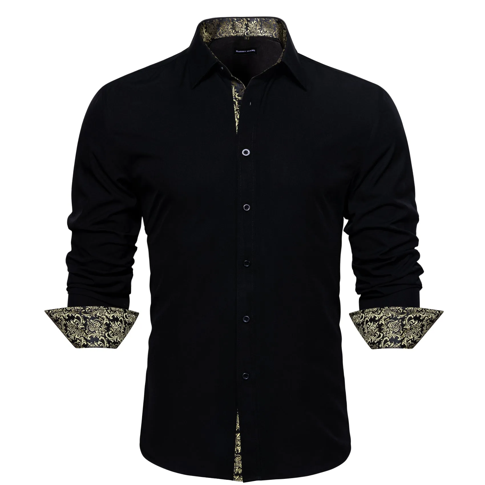 Barry.wang Fromal Black Silver Splicing Men's Shirt