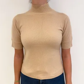 Beige Cashmere Turtle Neck Short Sleeved Jumper Small
