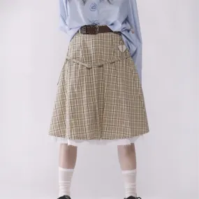 Belted layered pleats midi skirt