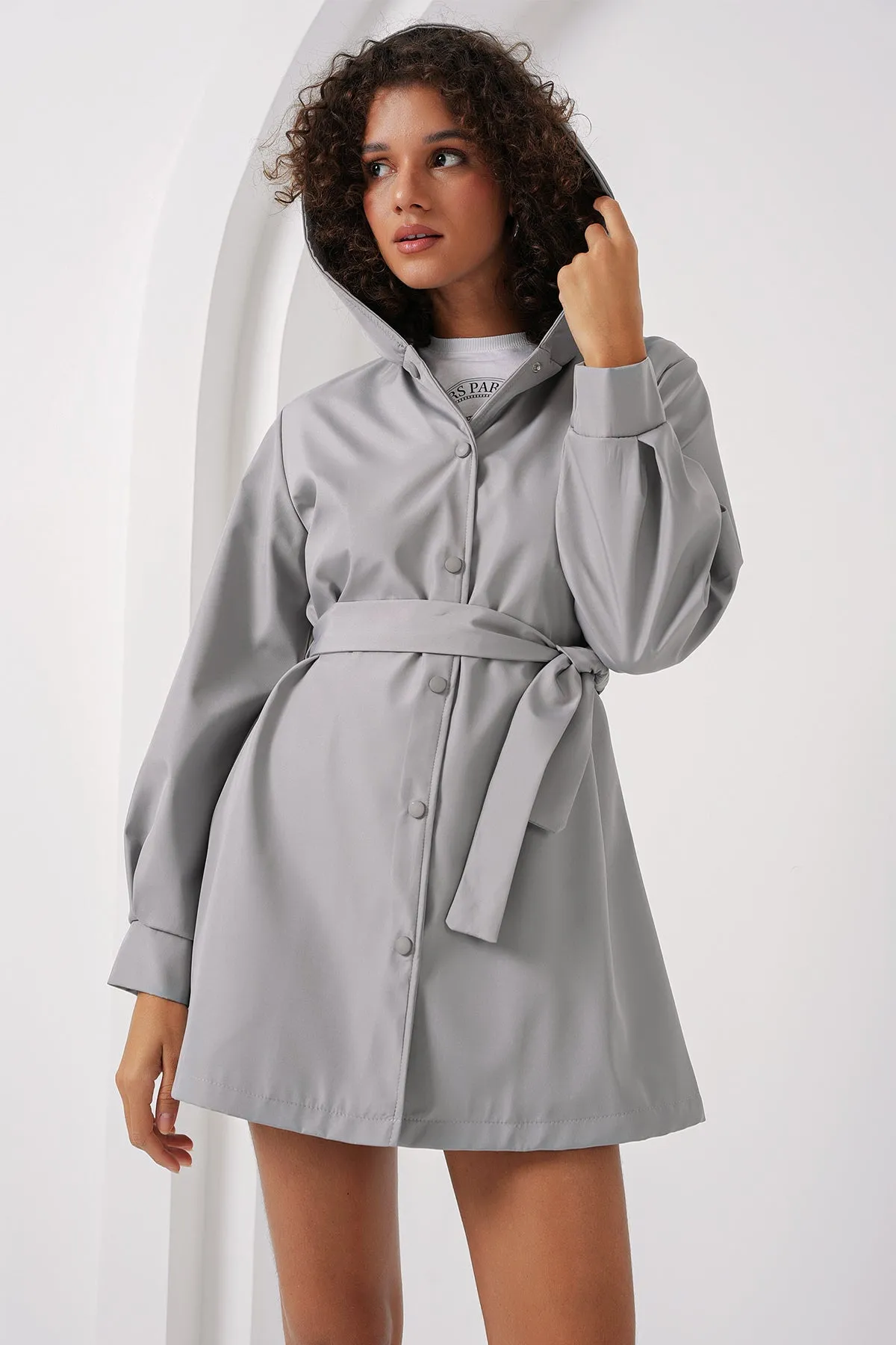 BGD Women Hooded Trench Coat - Gray - Gelsenkirchen