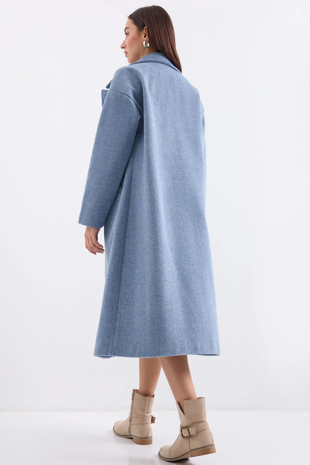 BGD Women Oversize Wide Cut Wool Long Coat - Blue - Lakewood Ranch