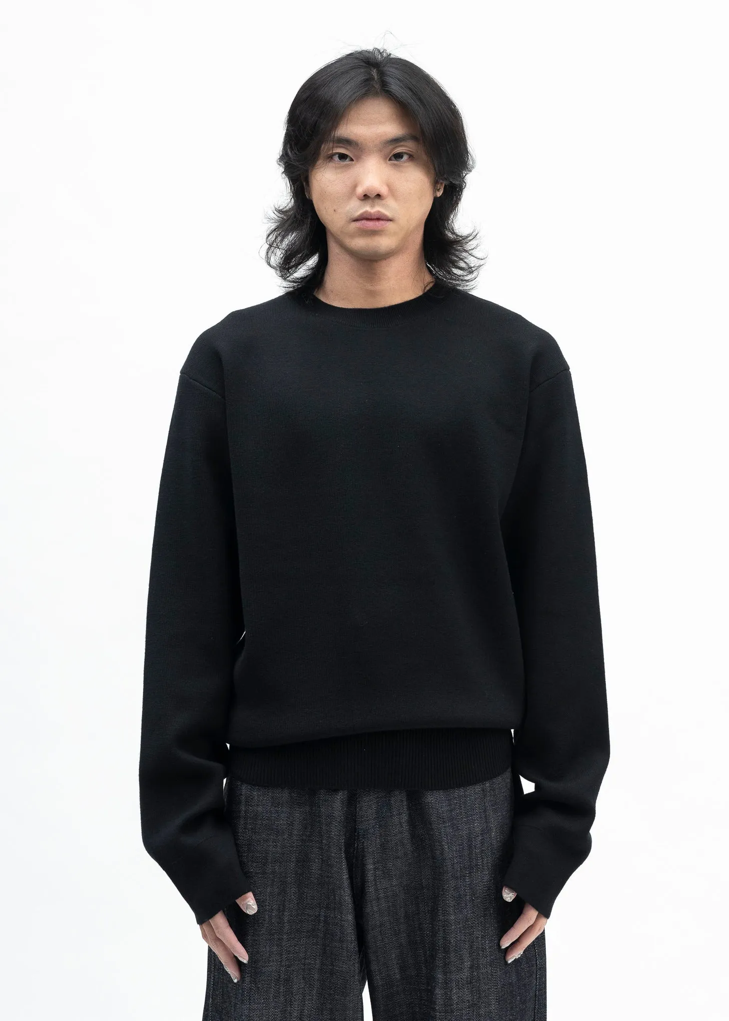 BLACK KNITTED CREWNECK JUMPER