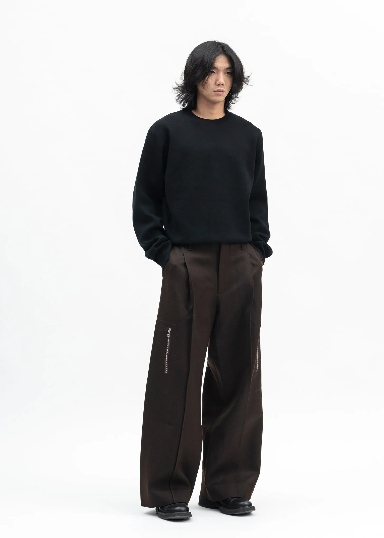 BLACK KNITTED CREWNECK JUMPER
