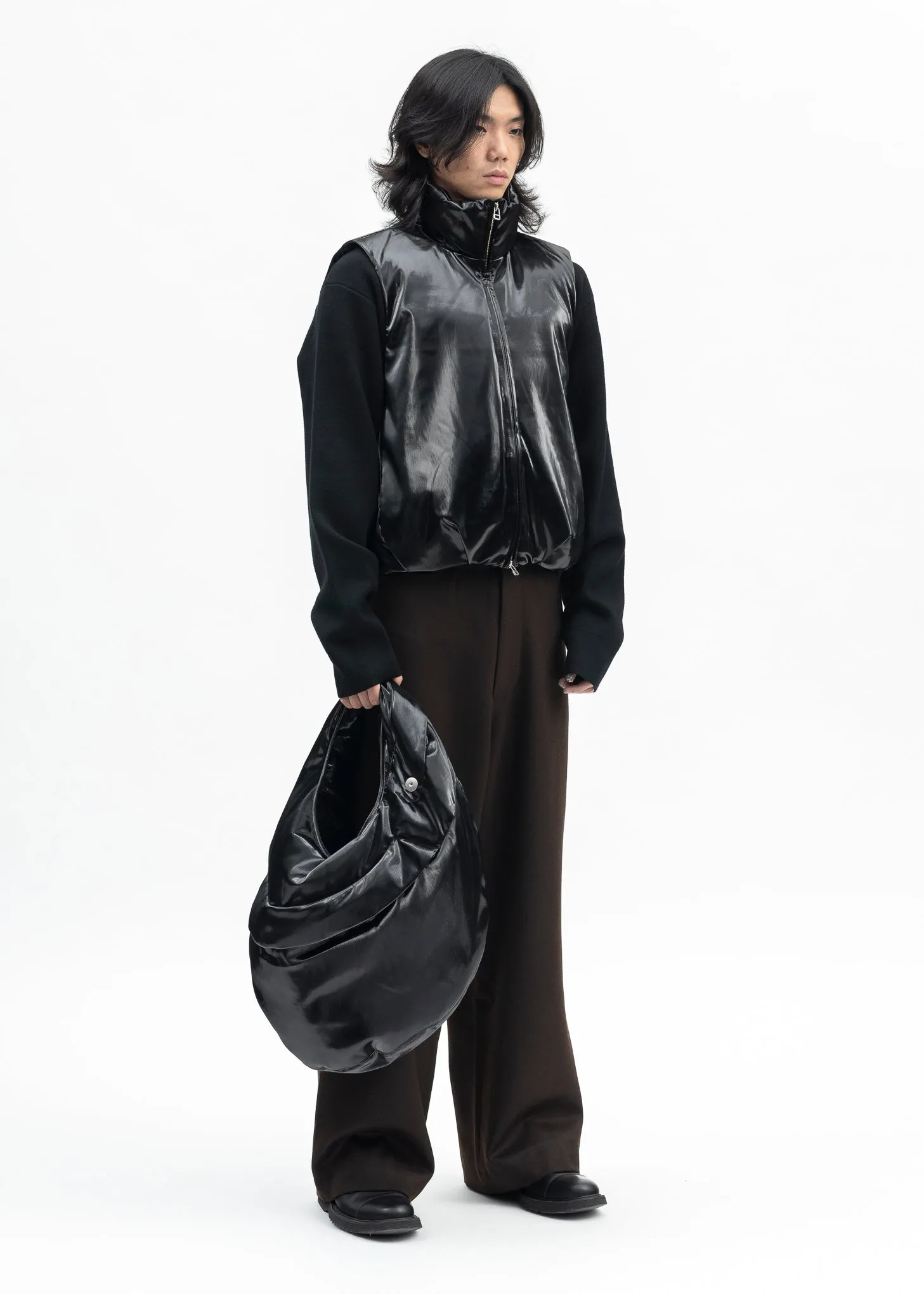 BLACK KNITTED CREWNECK JUMPER