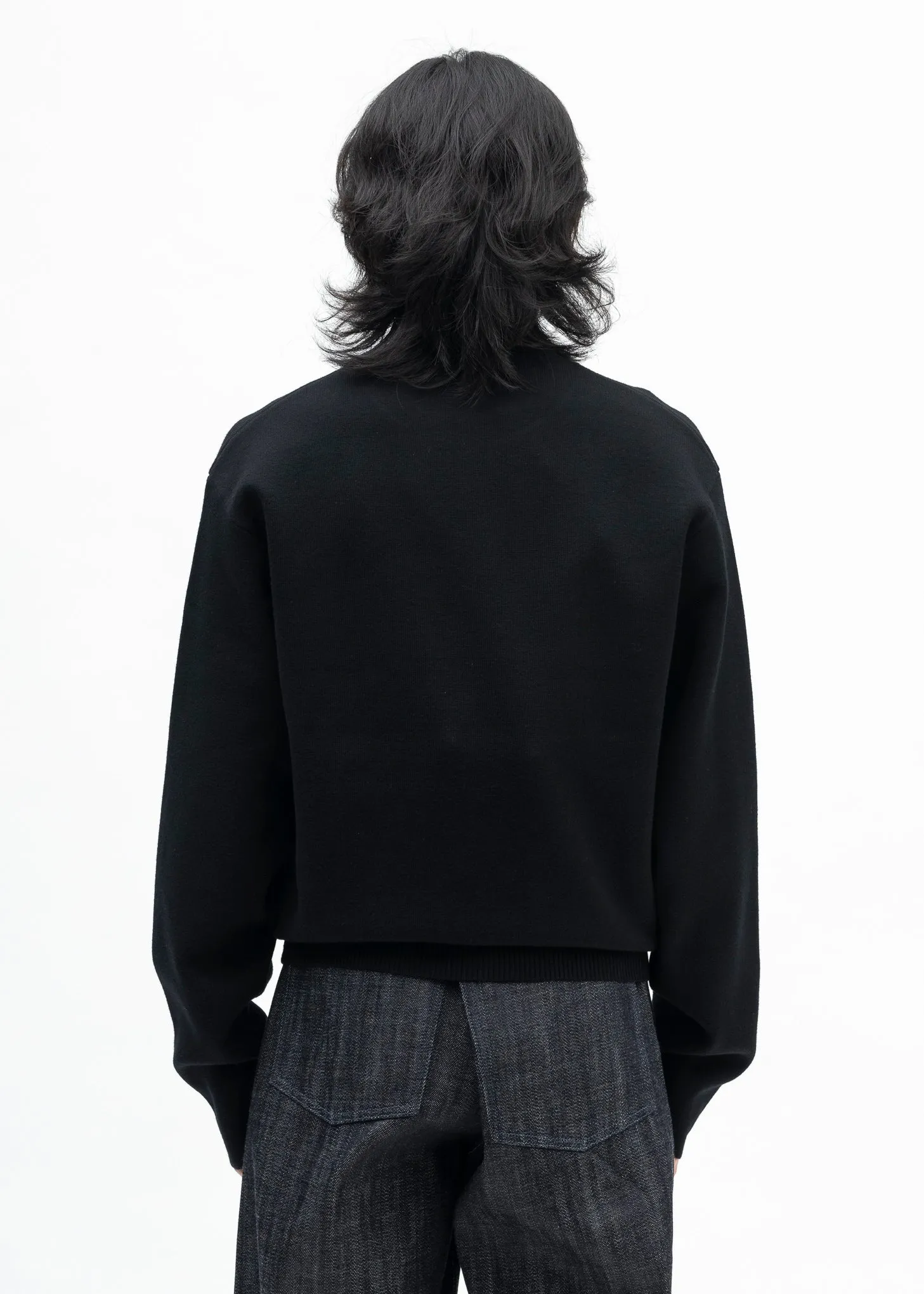 BLACK KNITTED CREWNECK JUMPER