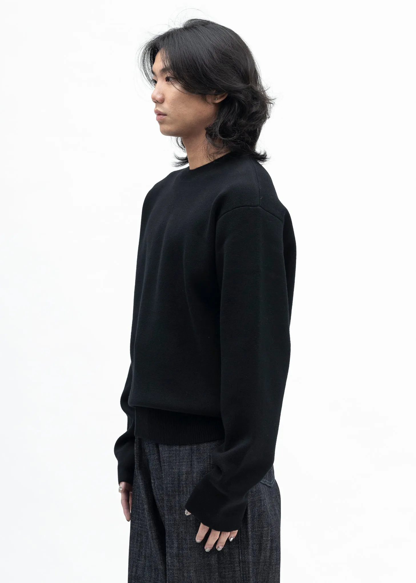 BLACK KNITTED CREWNECK JUMPER