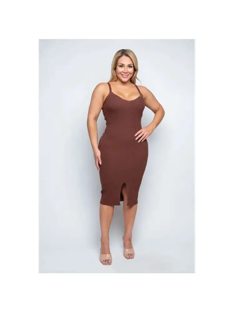 Black Plus Size Ribbed Sweater Knit Midi Dress