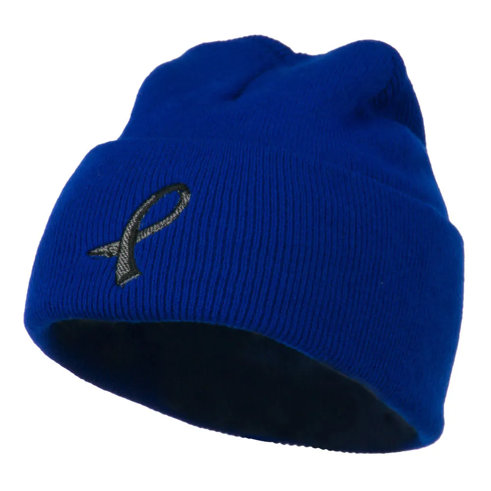 Black Ribbon Skin Cancer Embroidered Long Beanie