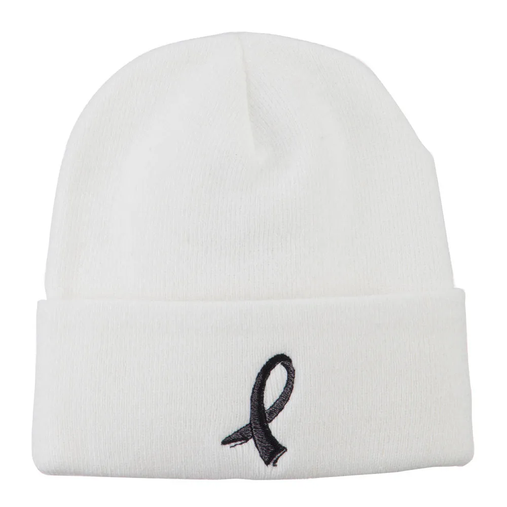 Black Ribbon Skin Cancer Embroidered Long Beanie