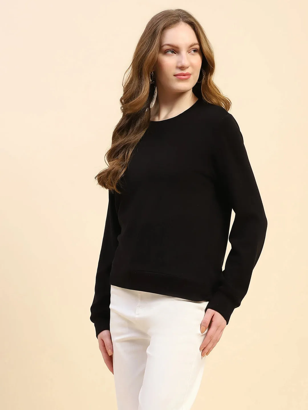 Black Solid Eco Silk Blend Ultra Soft Sweatshirt