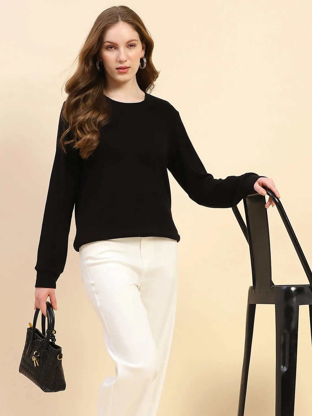 Black Solid Eco Silk Blend Ultra Soft Sweatshirt