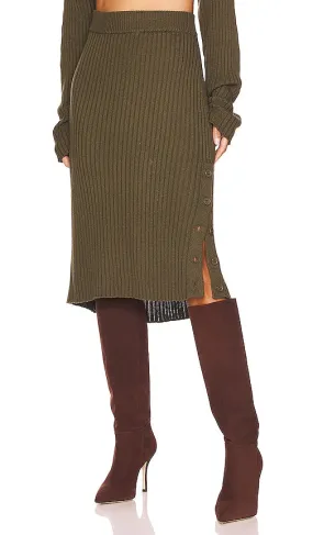 Bobi Rib Midi Skirt in Olive