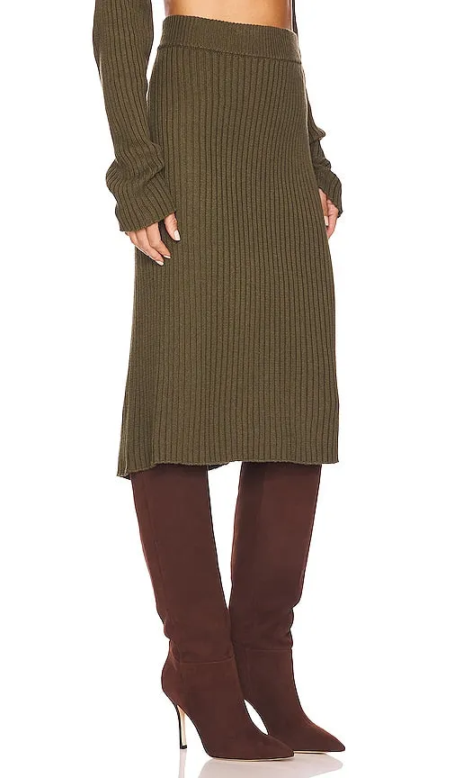 Bobi Rib Midi Skirt in Olive