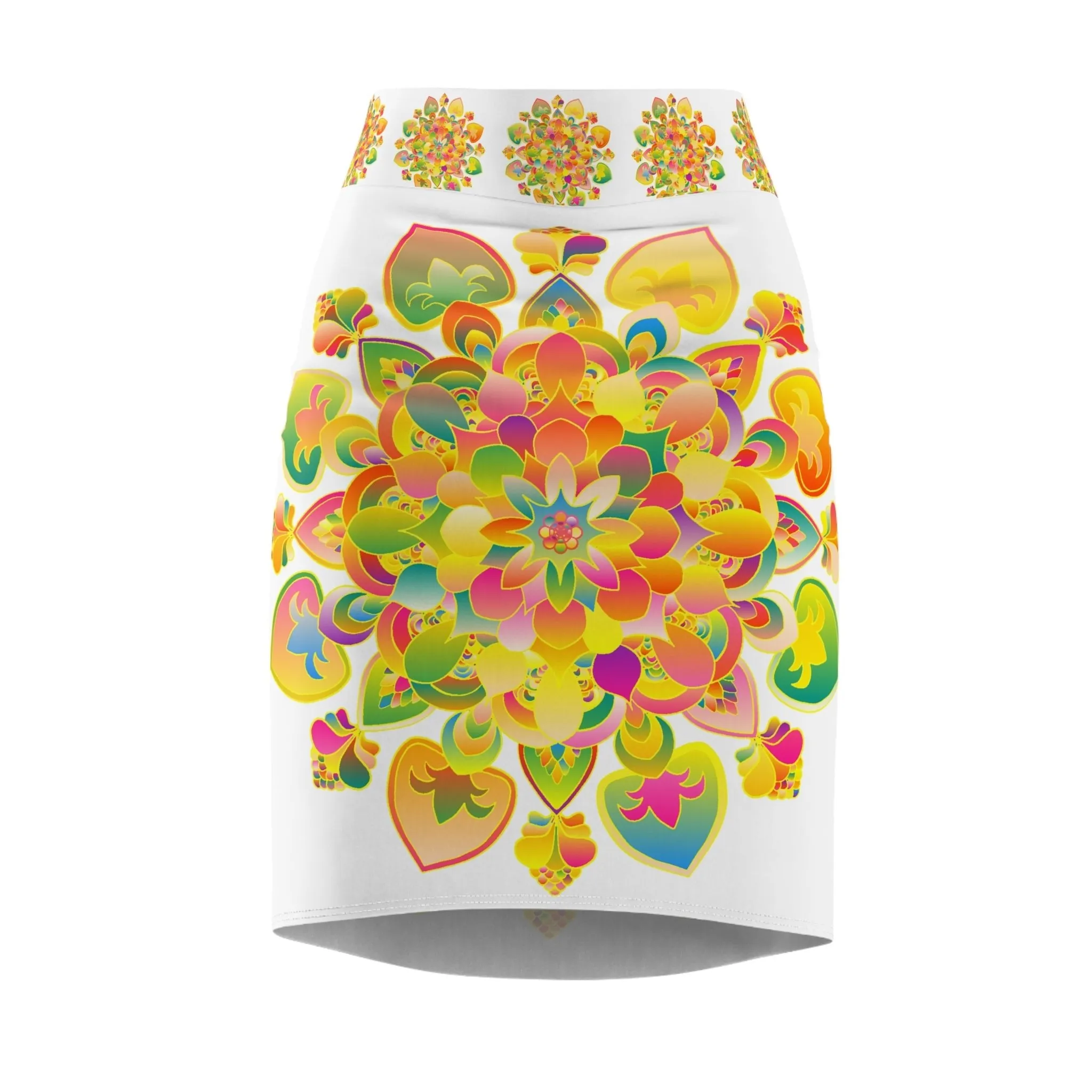 Bohemian Mandala Pencil Skirt - Light Purple & Azure