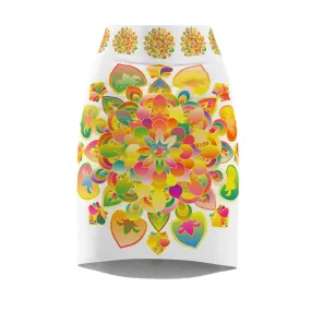 Bohemian Mandala Pencil Skirt - Light Purple & Azure