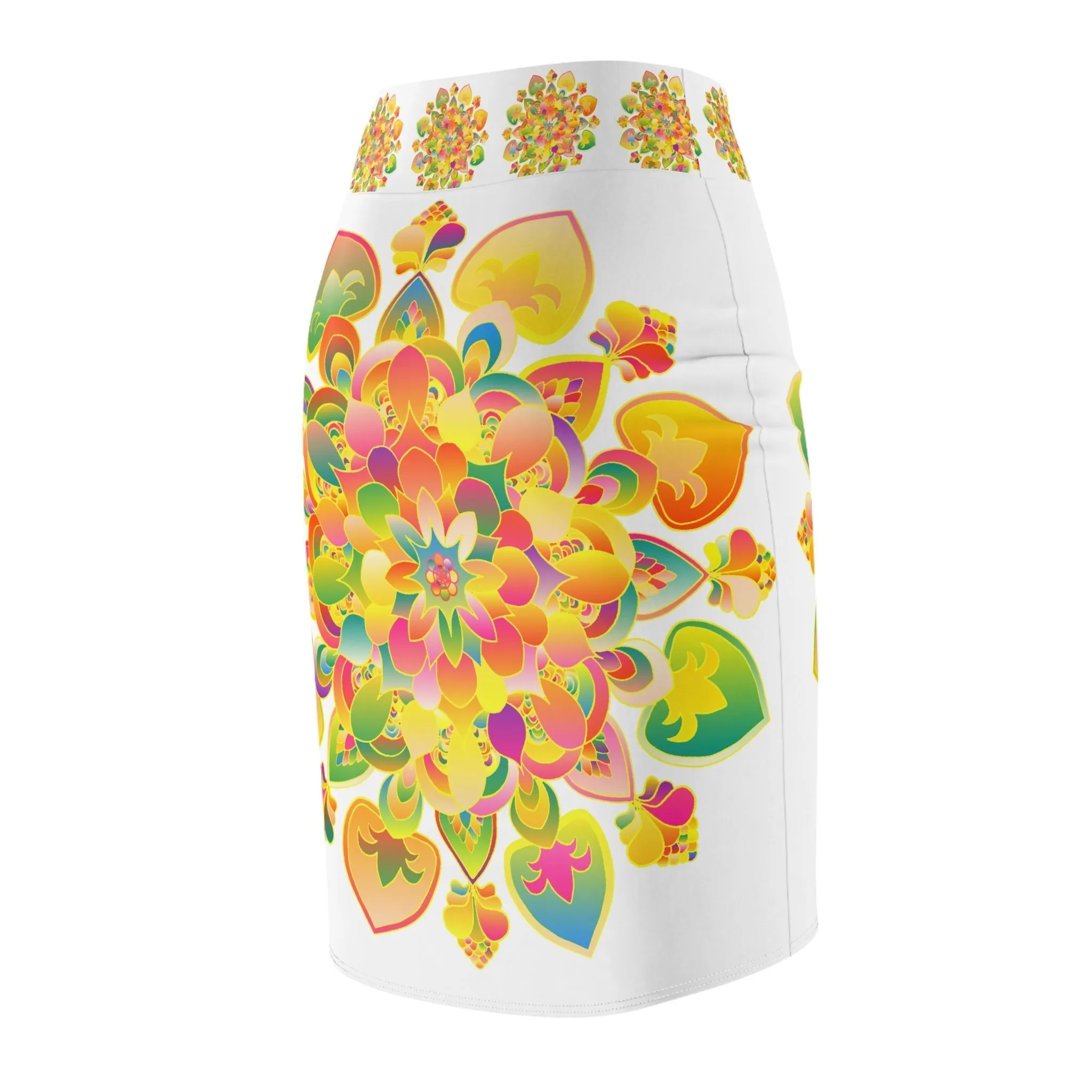 Bohemian Mandala Pencil Skirt - Light Purple & Azure