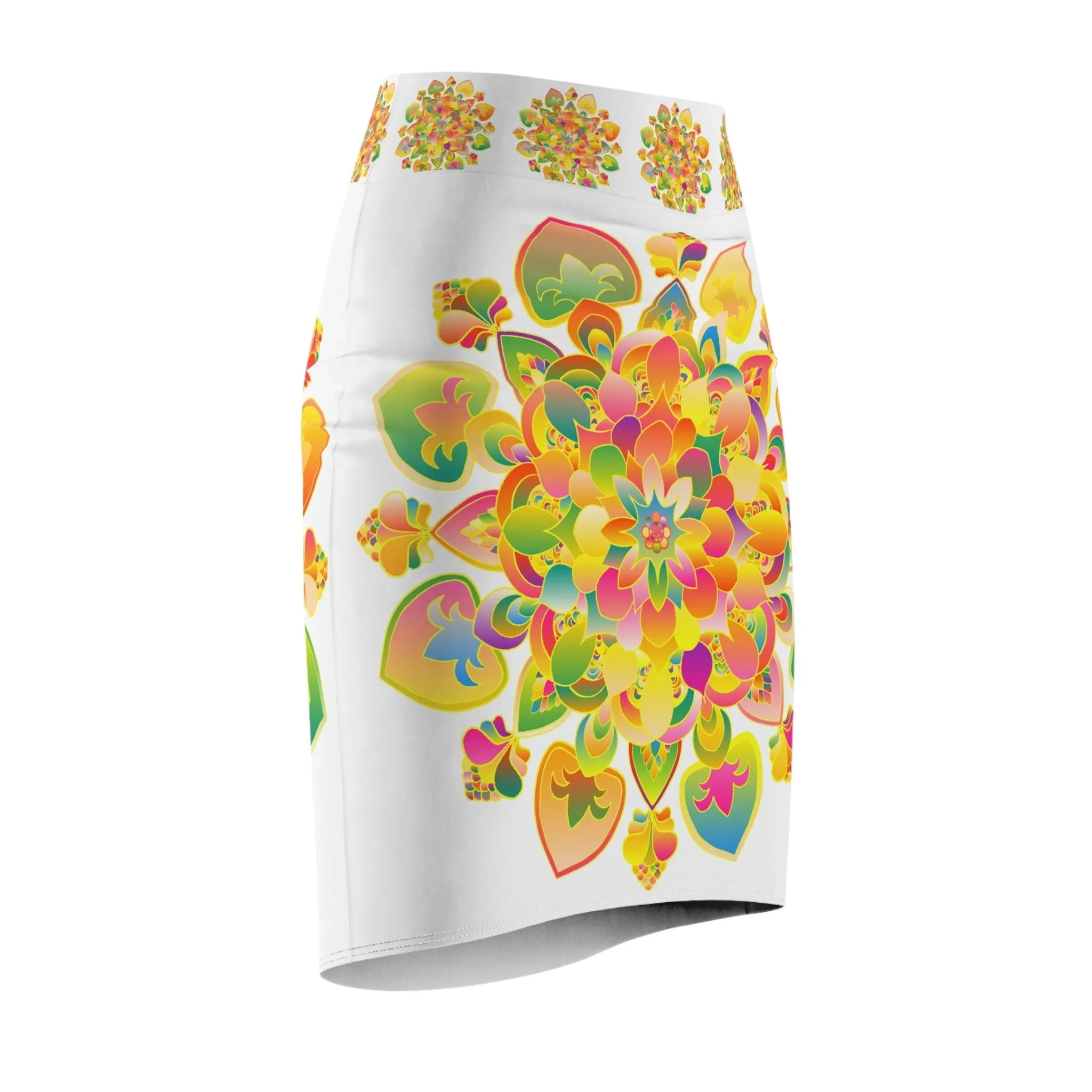 Bohemian Mandala Pencil Skirt - Light Purple & Azure