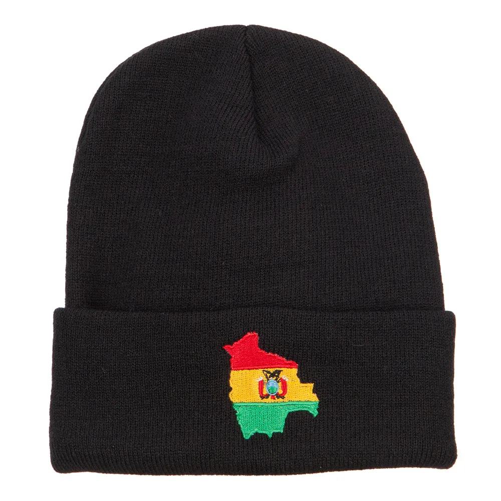 Bolivia Flag Map Embroidered Long Beanie