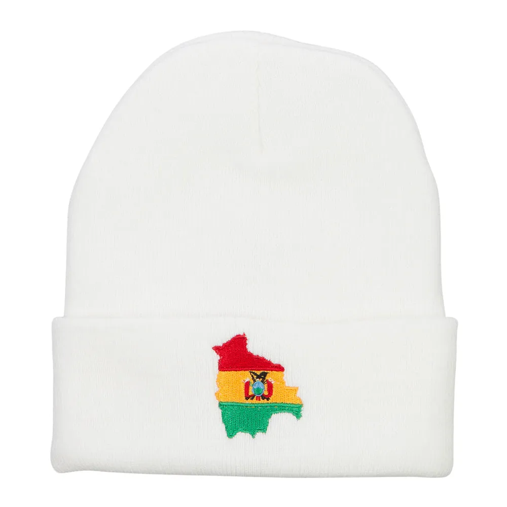 Bolivia Flag Map Embroidered Long Beanie