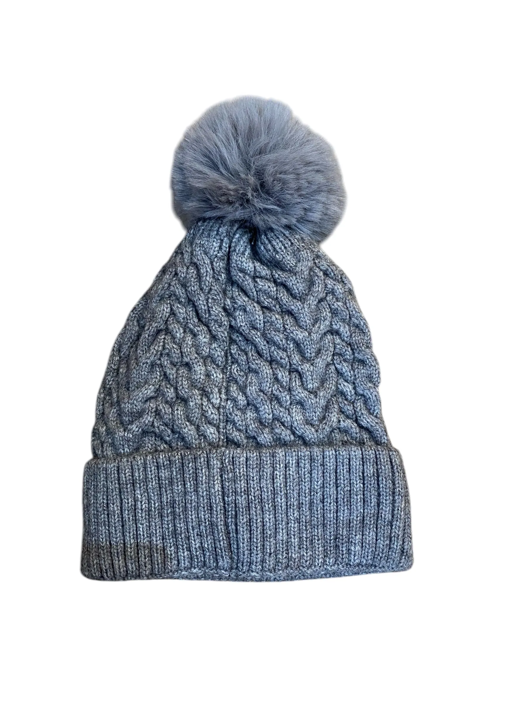 Cable Knit Plain Pom Pom Hat With Fleece Lining (7 Colours)