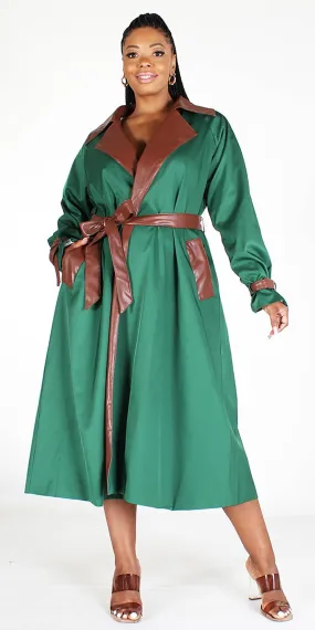 Callimoda EI1961X Green - Two-tone Faux Leather PlusSize Trench Coat