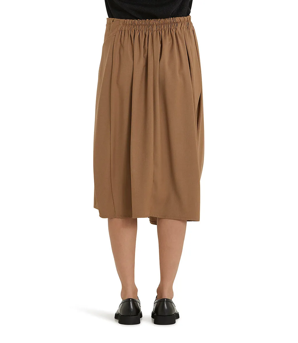 Camel color asymmetric pleated midi skirt