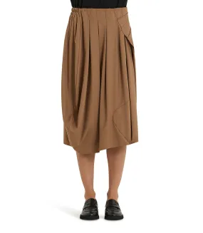 Camel color asymmetric pleated midi skirt