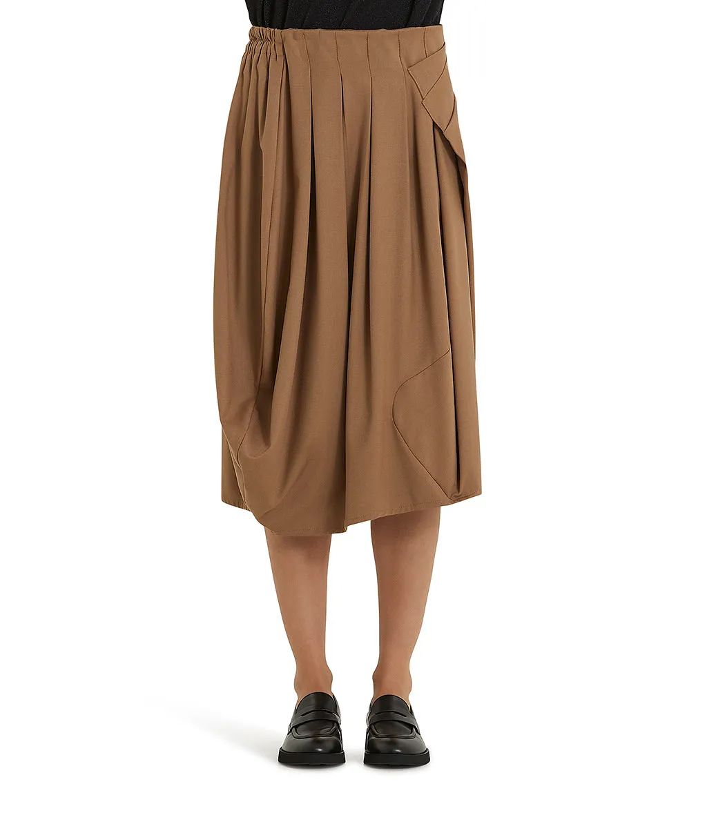 Camel color asymmetric pleated midi skirt