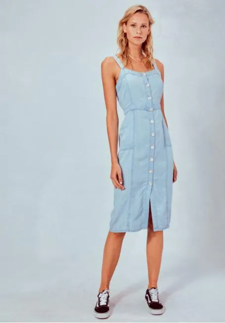 Carolina Light Blue Chambray Midi Tank Dress